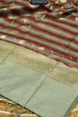 Banarasi Cotton Silk blend Unstitched Dress Material in maroon and Grey contrast with Intricate Zari Buti – dupatta