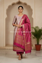 Banarasi Silk in lilac and magenta contrast with Intricate Zari Buti – front pose