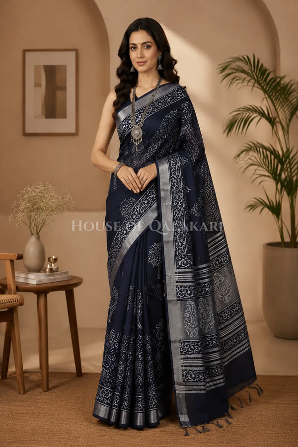 linen cotton saree 494 front pose