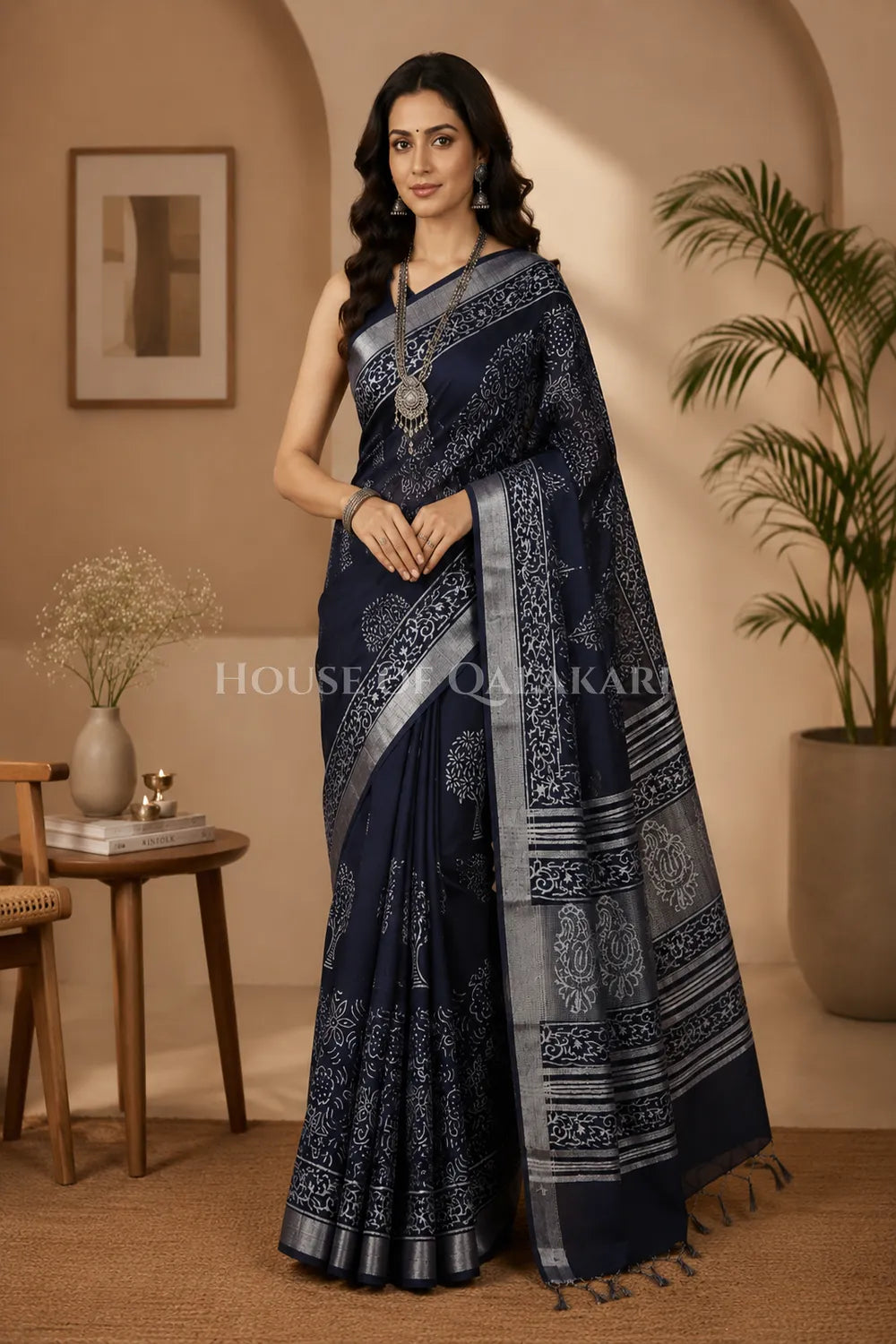 linen cotton saree 494 front pose