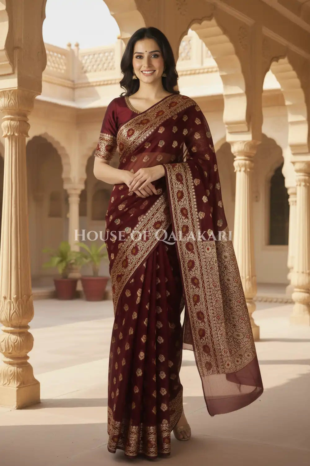 Khaddi Georget Silk Saree Festive Pose