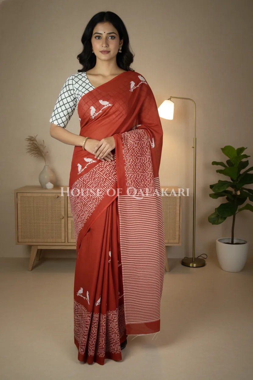 mulmul cotton bagru saree 406 front pose