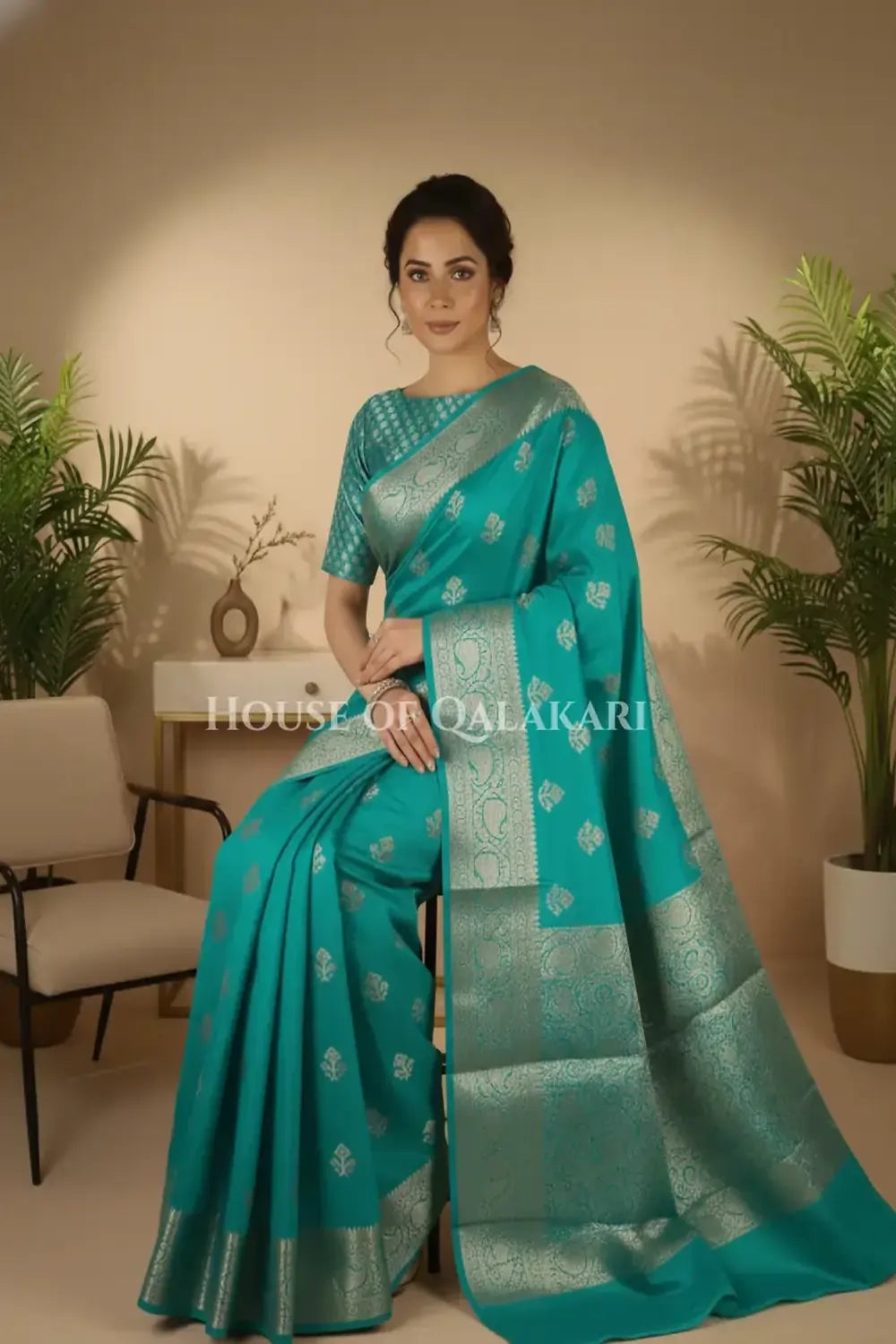Monga Silk Saree sitting pose