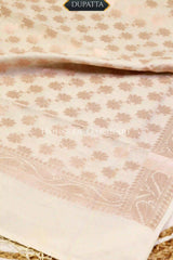 Banarasi Chanderi Cotton Unstitched Dress Material in Cream and with matching floral vine jaal dupatta – dupatta