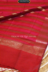 Banarasi Chanderi Cotton Unstitched Dress Material in Red and with matching horizontal zari stripe dupatta – dupatta