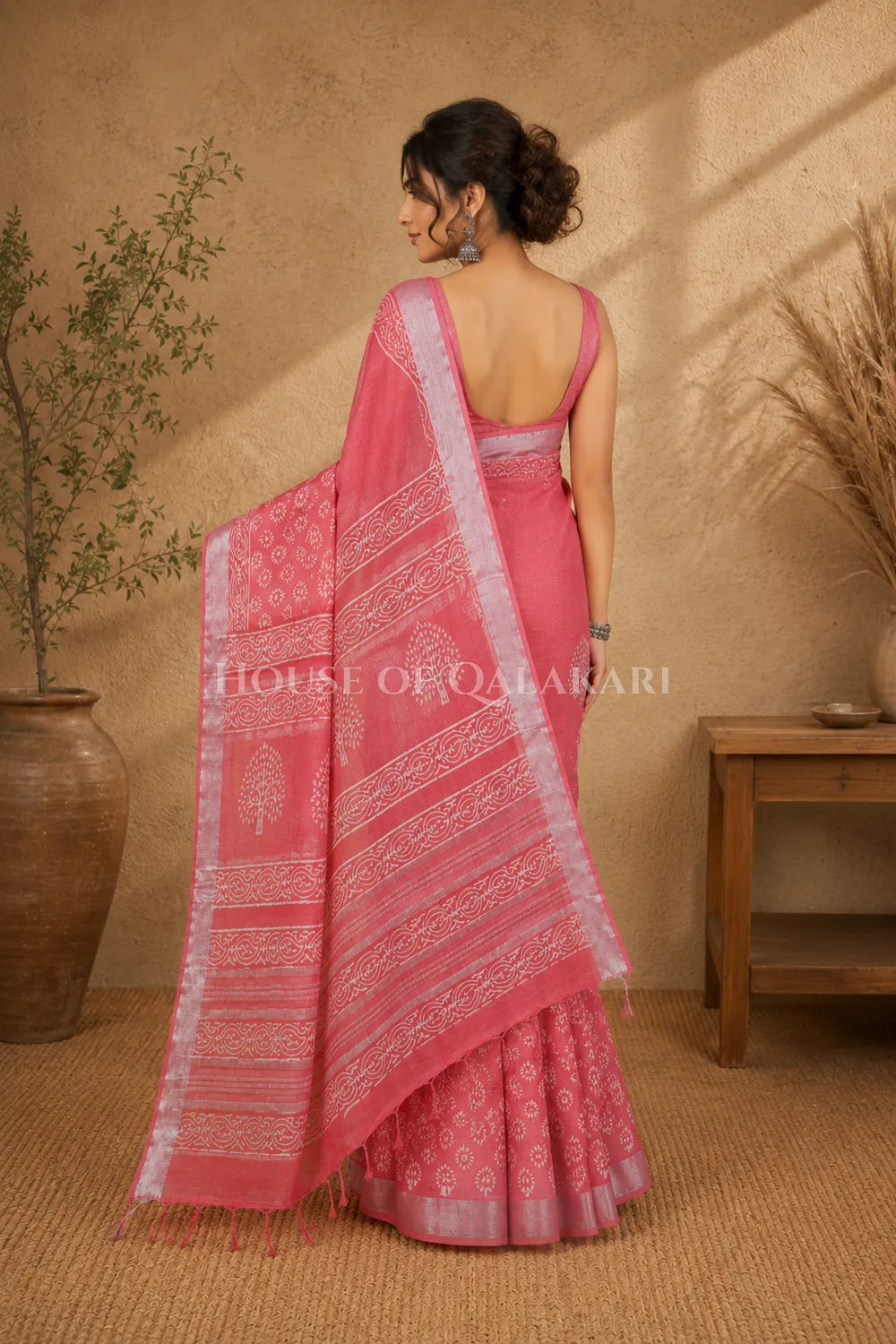 linen cotton saree 489 back pose
