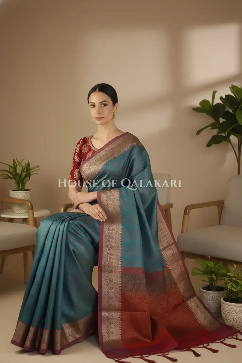 Tanchui Cotton Saree sitting pose