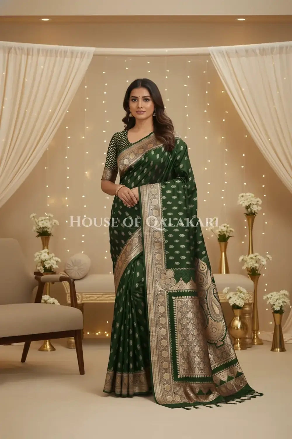 Double Katan Silk Saree front pose