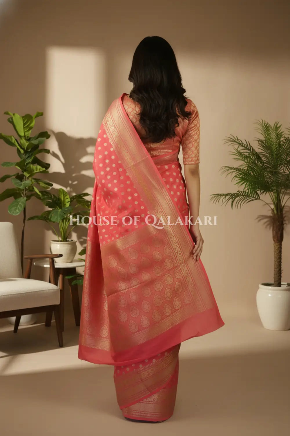 monga pure silk saree back pose