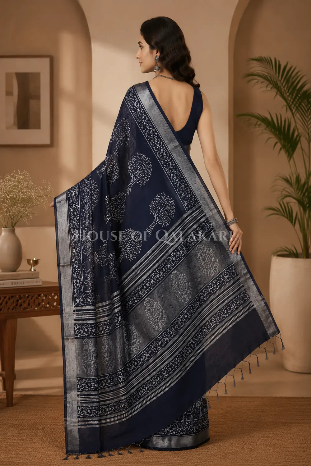 linen cotton saree 494 back pose