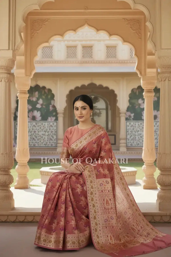 Khaddi Georget Silk Saree Sitting Pose