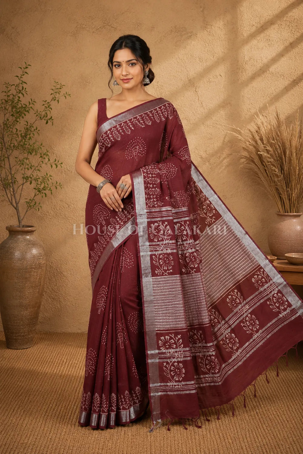 linen cotton saree 490 front pose