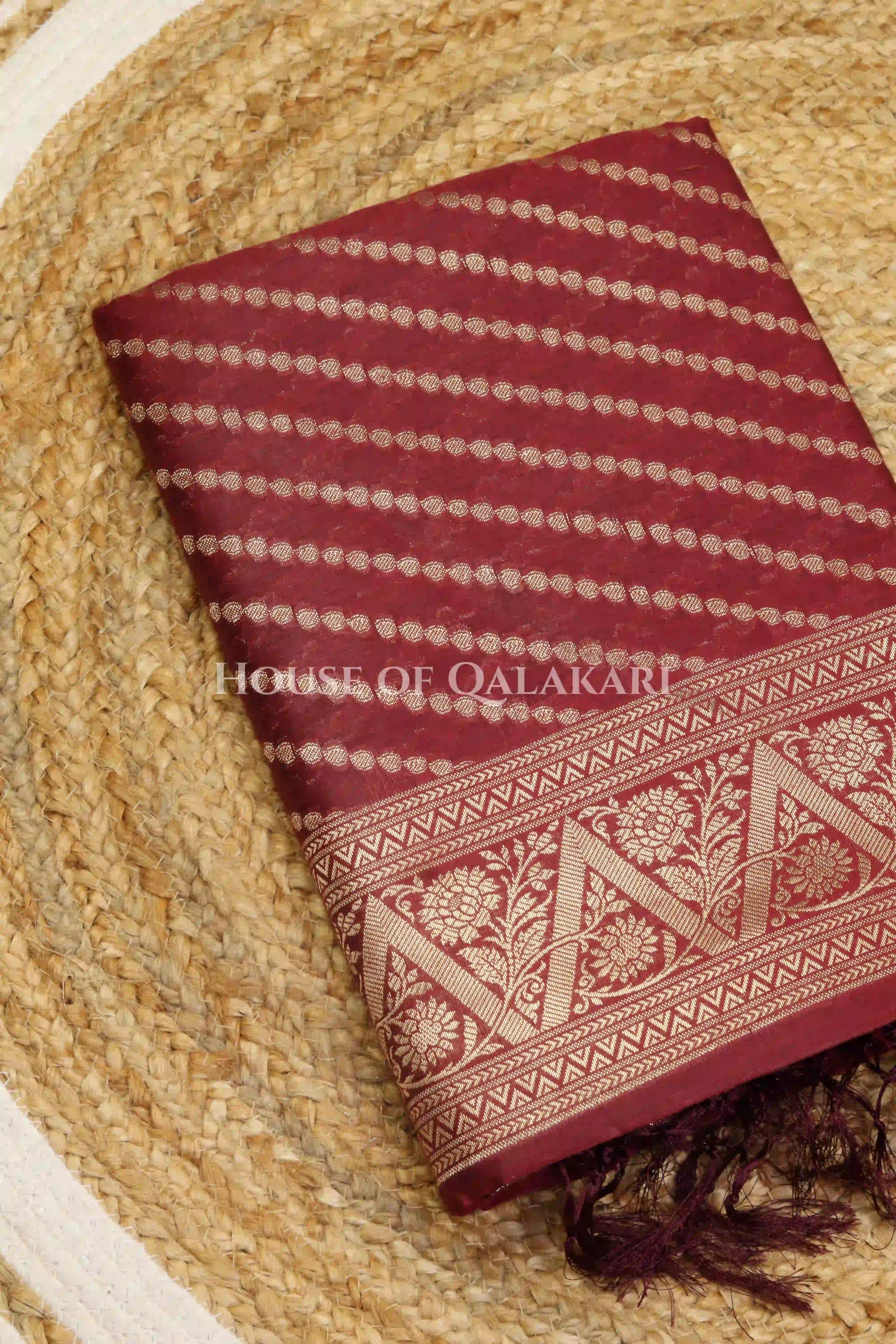 Banarasi Cotton Silk blend Unstitched Dress Material in Maroon Oak and with Bandhani-Leheriya inspired work – kurta