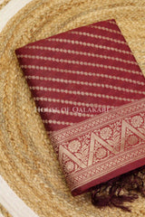 Banarasi Cotton Silk blend Unstitched Dress Material in Maroon Oak and with Bandhani-Leheriya inspired work – kurta