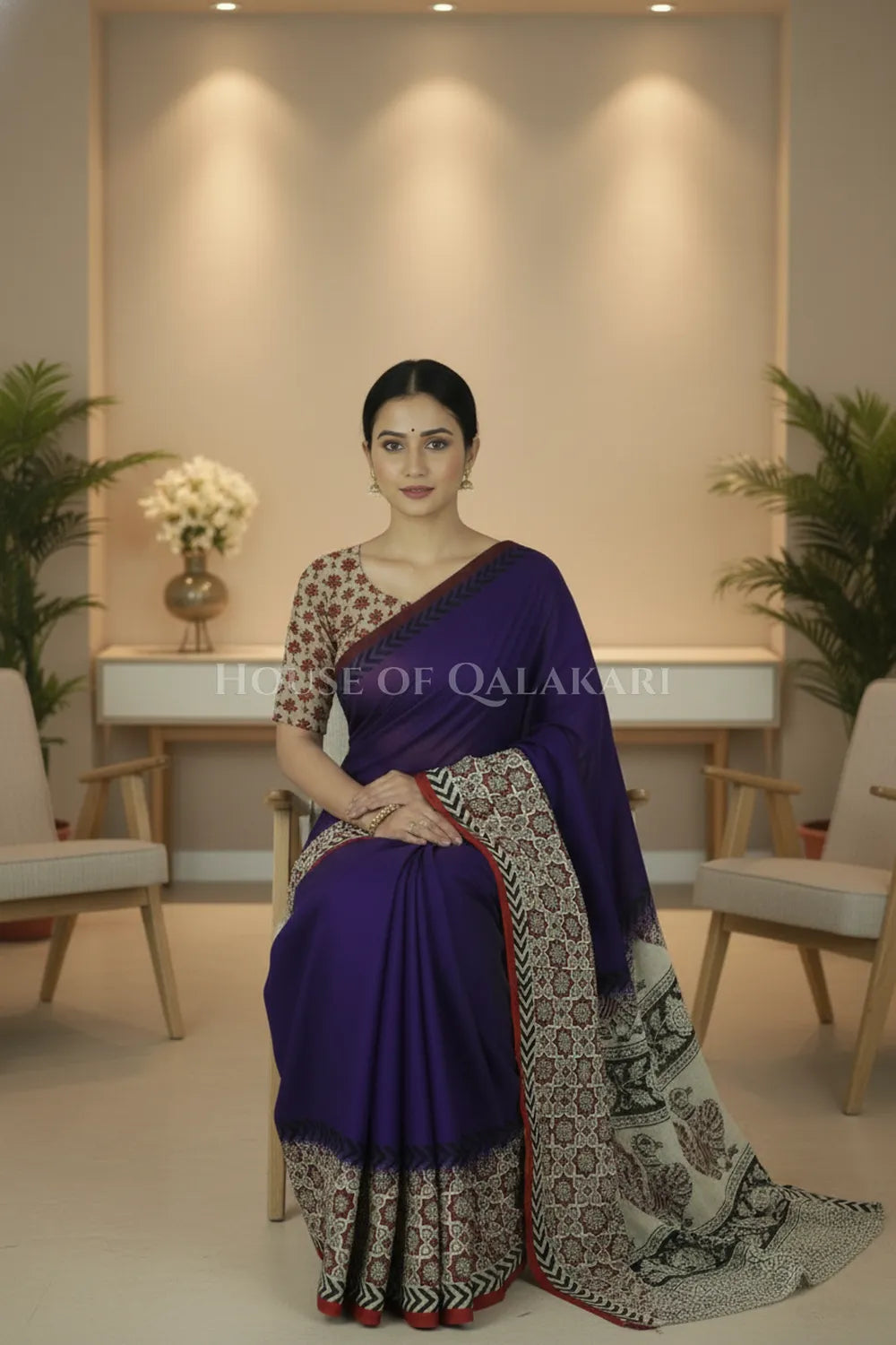 chennuri silk kalamkari saree 0446 sitting pose