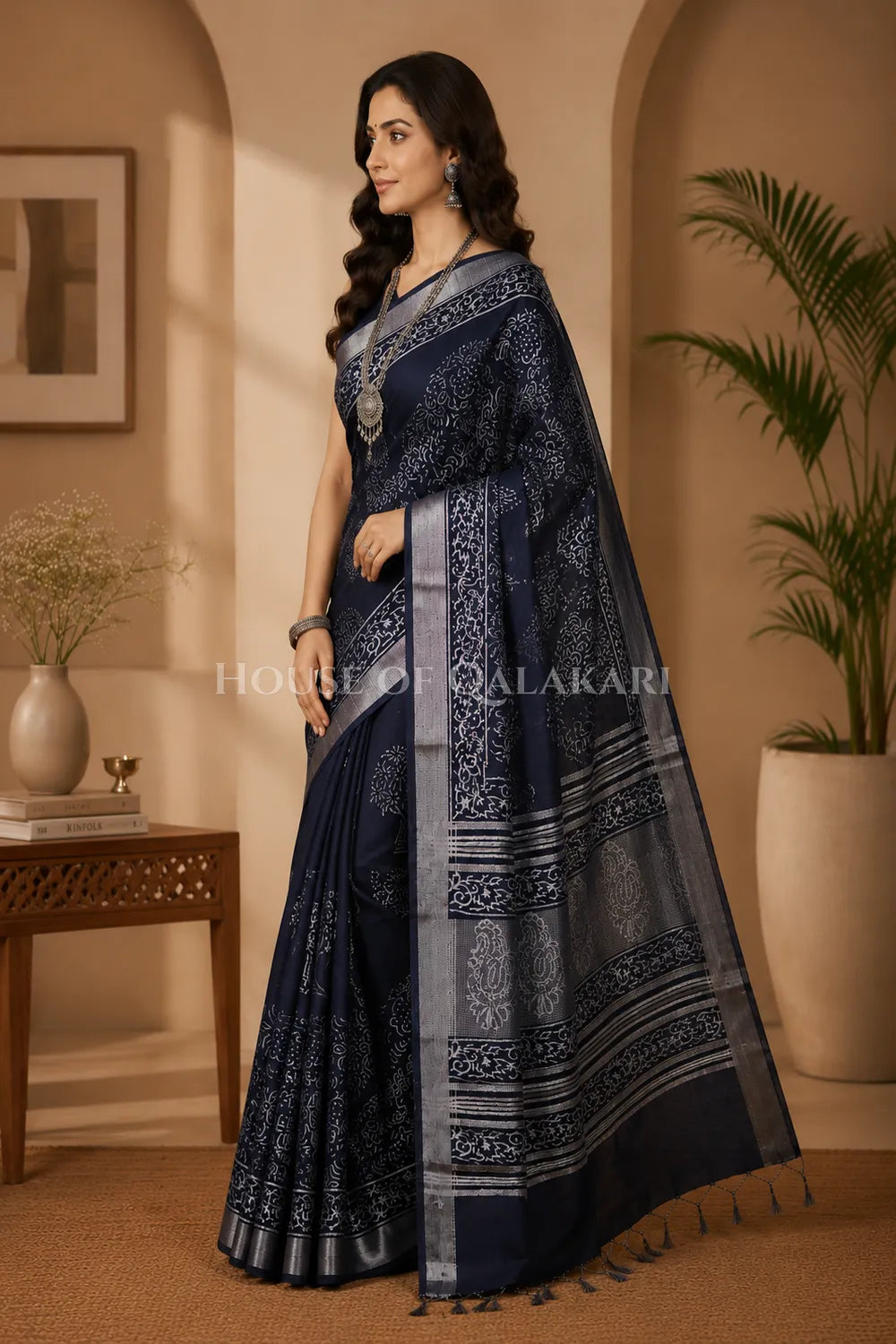 linen cotton saree 494 side pose
