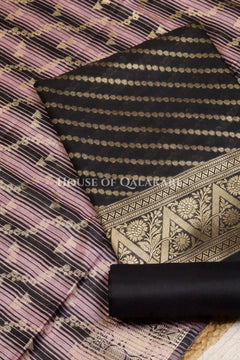 Banarasi Cotton Silk blend Unstitched Dress Material in Black and with Bandhani-Leheriya inspired work – product