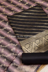 Banarasi Cotton Silk blend Unstitched Dress Material in Black and with Bandhani-Leheriya inspired work – product