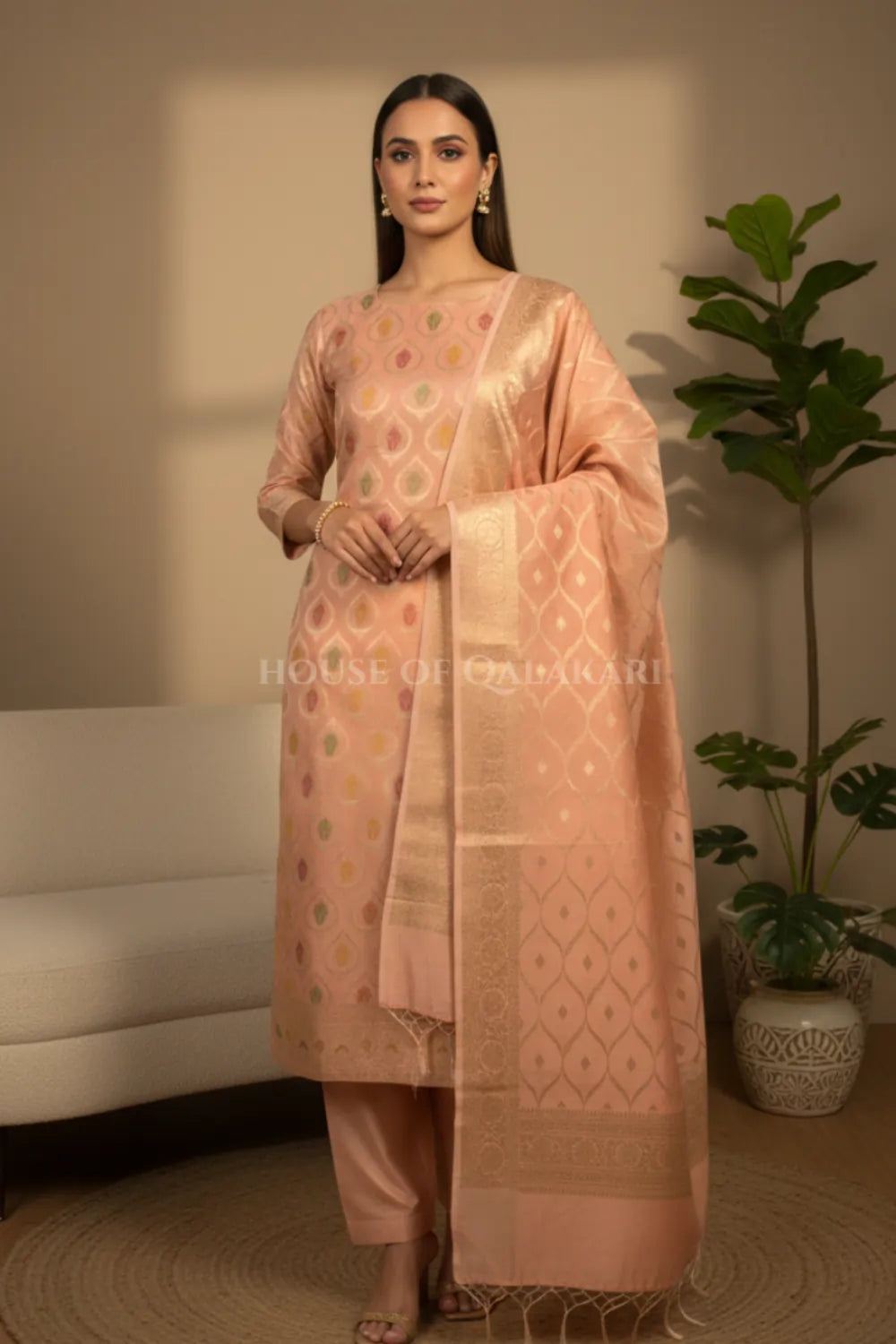 chanderi cotton dress material front pose