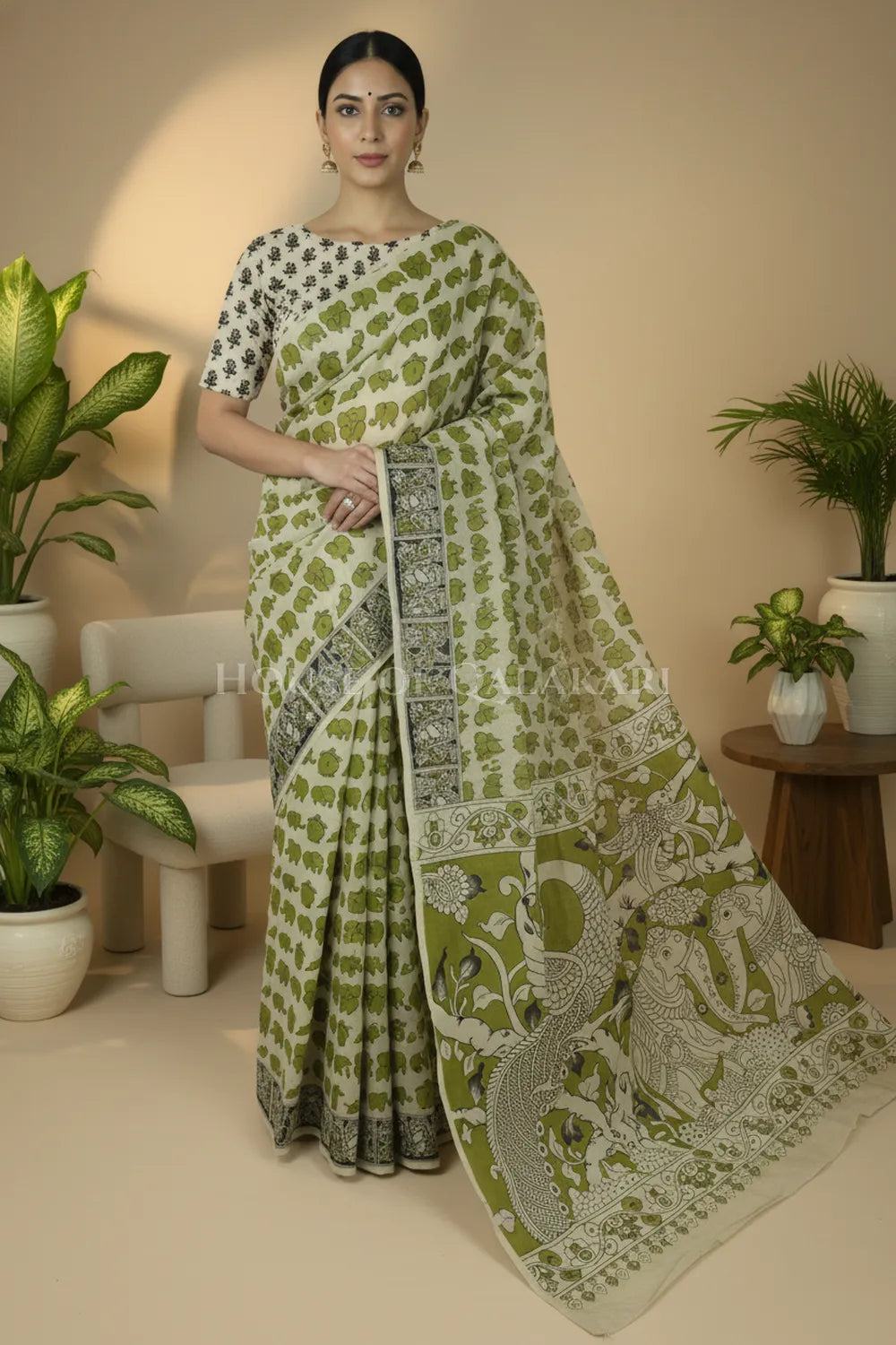 cotton kalamkari saree 0460 front pose