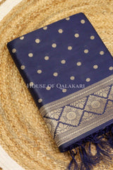 Banarasi Cotton Silk blend Unstitched Dress Material in midnight navy blue and with gol buti( Polka dots) inspired work – kurta