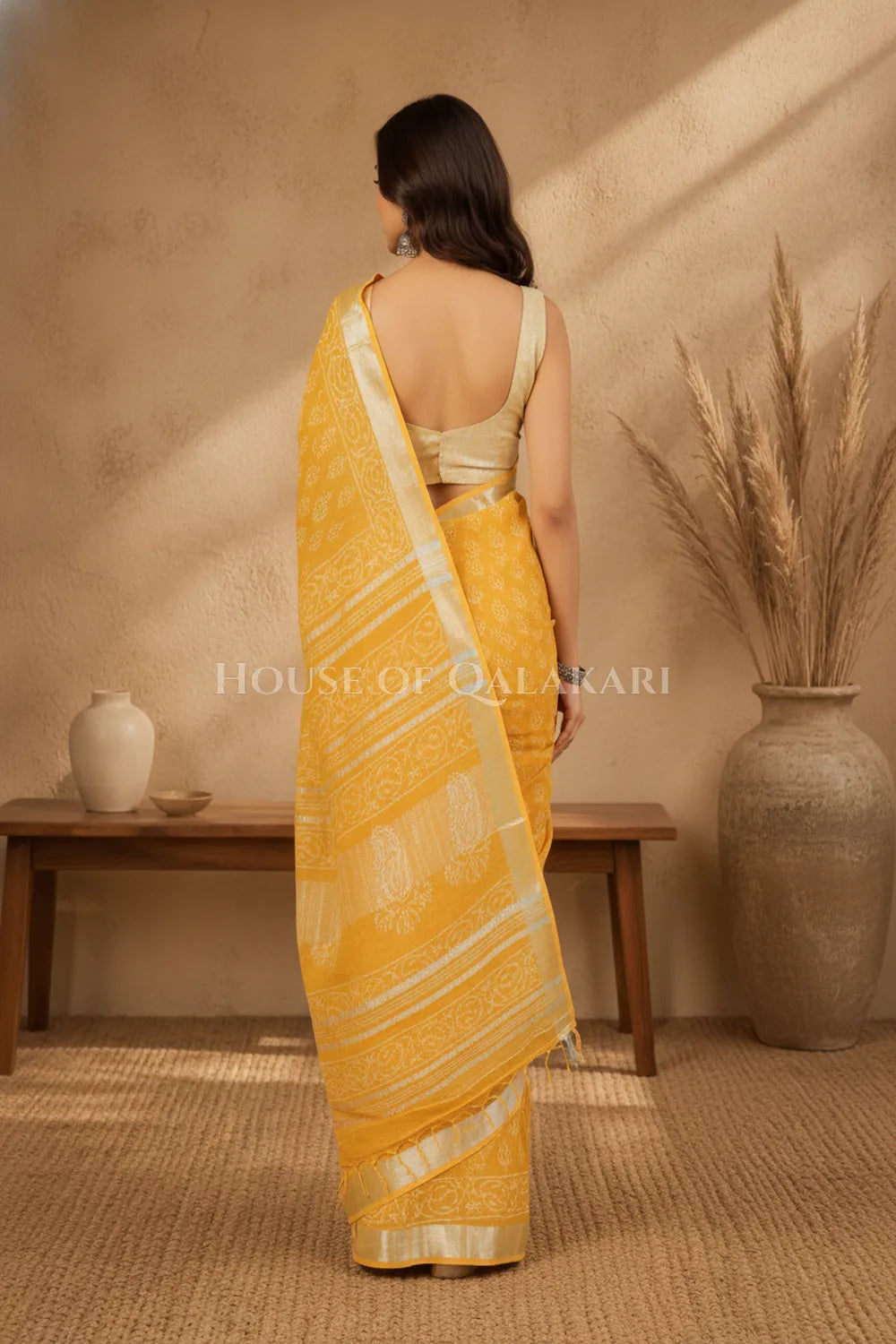 linen cotton saree 487 back pose
