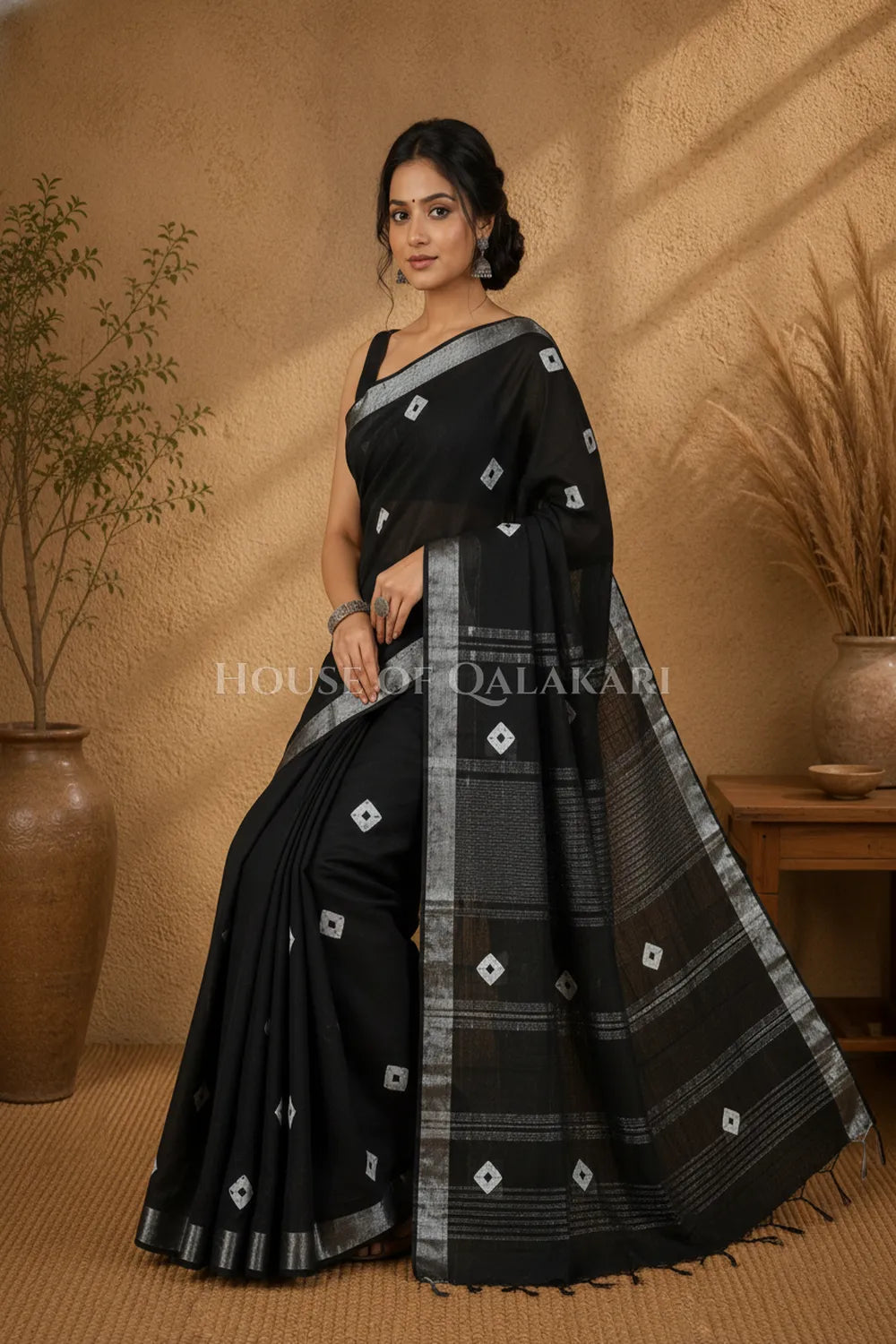 linen cotton saree 491 sitting pose
