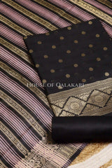 Banarasi Cotton Silk blend Unstitched Dress Material in Black and with gol buti( Polka dots) inspired work – product