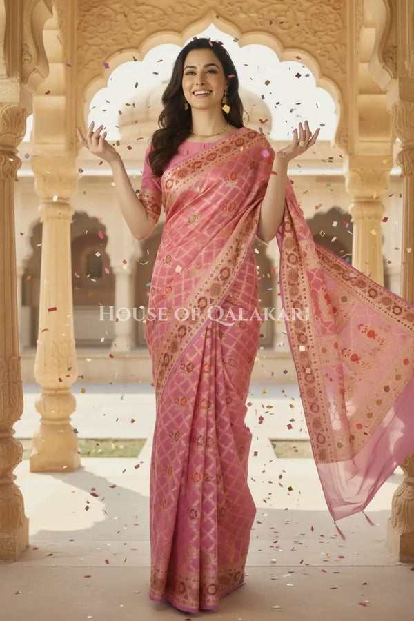 Khaddi Georget Silk Saree Festive Pose