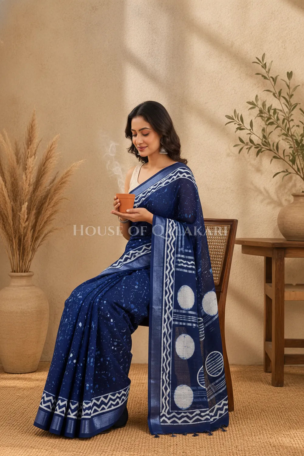 linen cotton saree 484 sitting pose