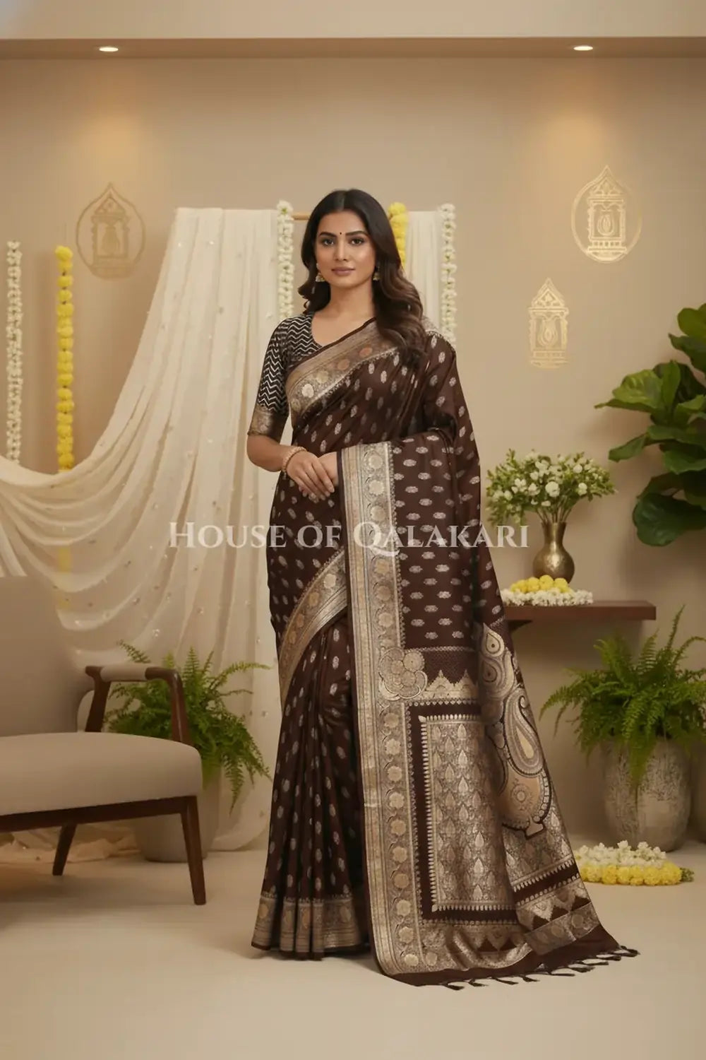 Double Katan Silk Saree front pose