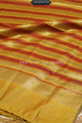Banarasi Chanderi Cotton Unstitched Dress Material in Mustard and with matching horizontal zari stripe dupatta – dupatta