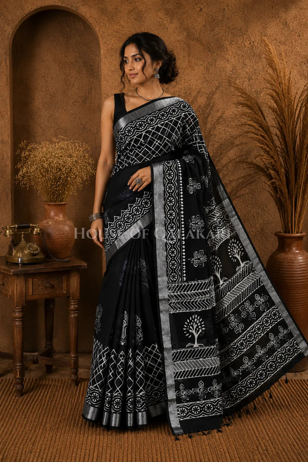 linen cotton saree 498 side pose