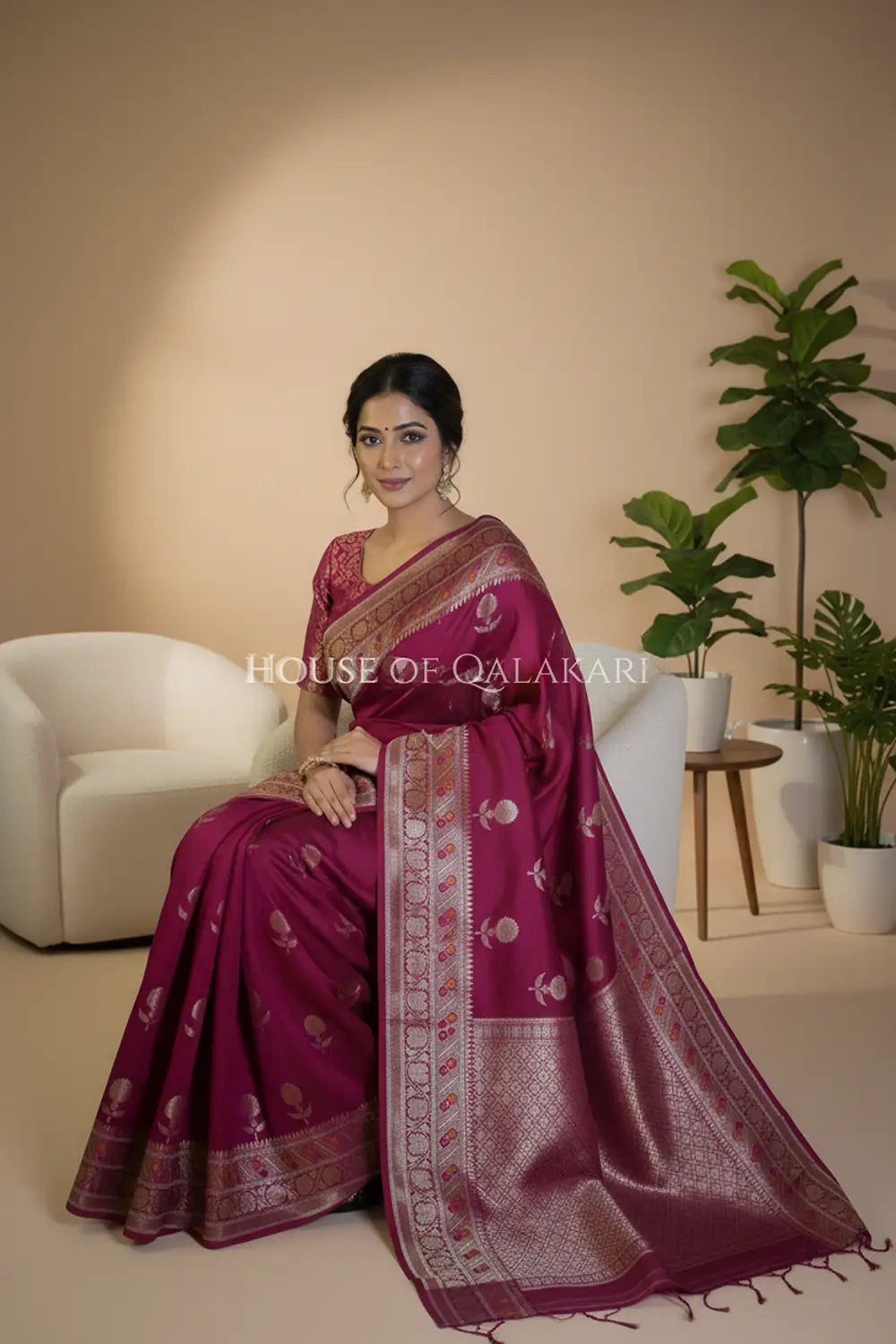 chiniya pure silk saree sitting pose