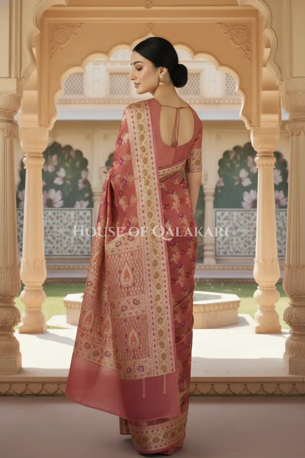 Khaddi Georget Silk Saree Back Pose