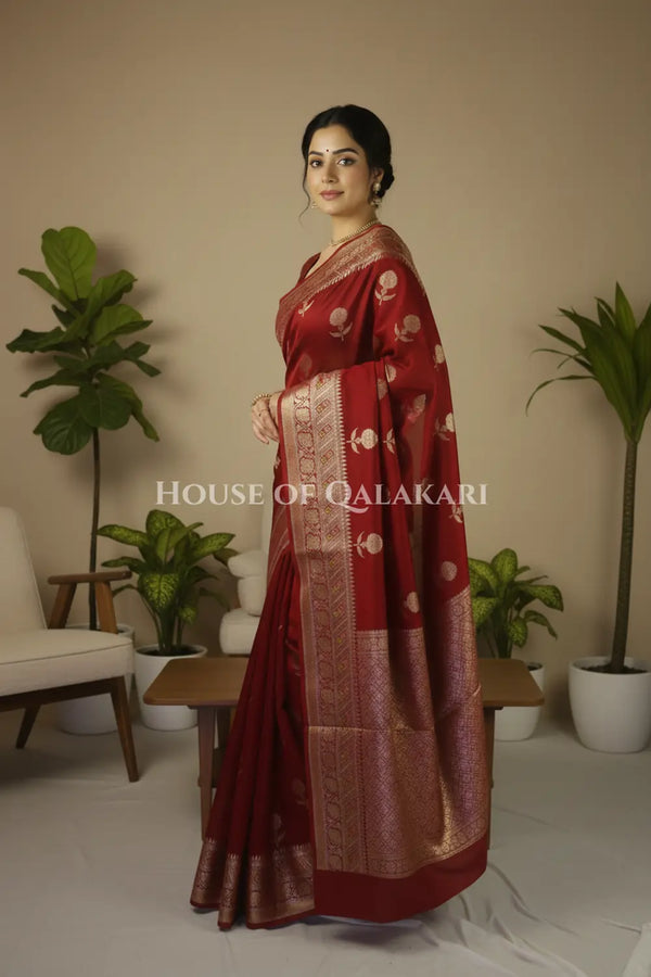 chiniya pure silk saree back pose 