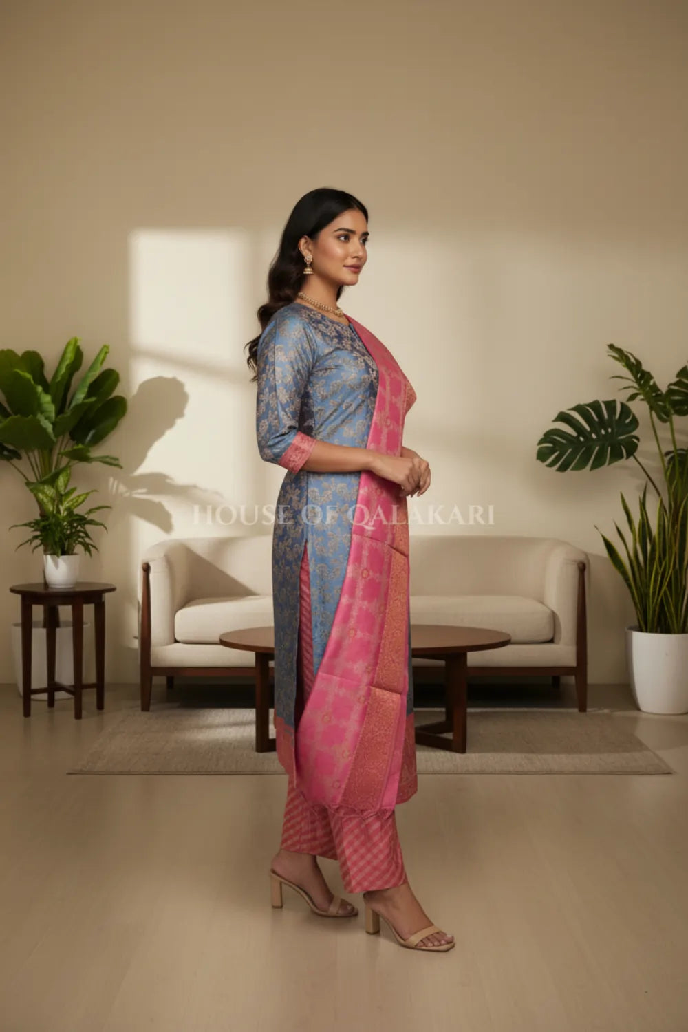 chanderi cotton dress material side pose