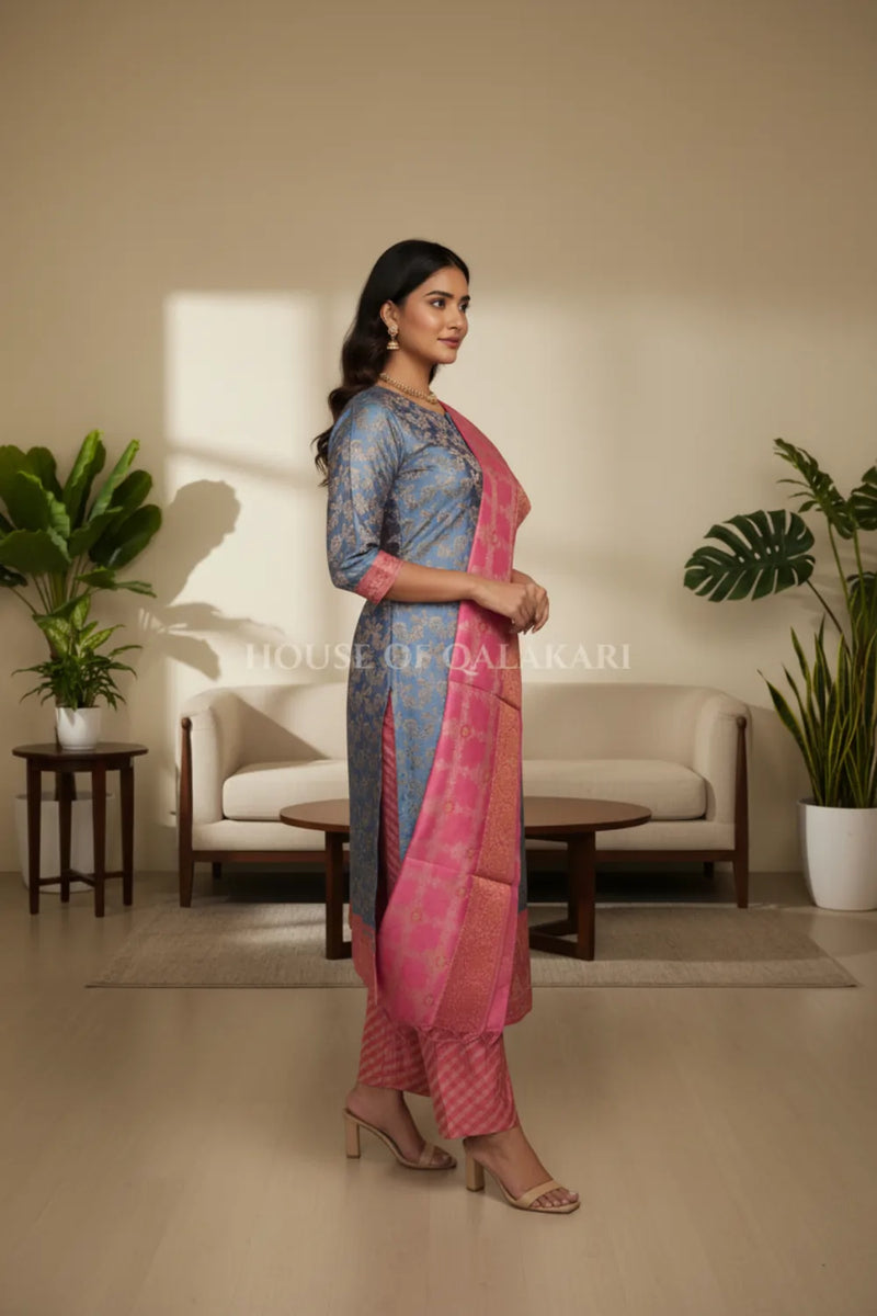 chanderi cotton dress material side pose