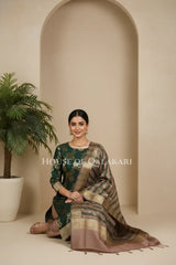 Cotton Silk blend Dress Material sitting pose