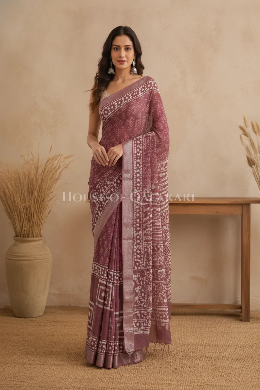 linen cotton saree 483 front pose