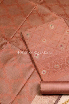 Banarasi Unstitched Dress Material in Brown Rust diamond Chokdi resham work kurta and zari border – product