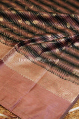 Banarasi Cotton Silk blend Unstitched Dress Material in Copper Rose and with contrast Dark Green-Copper Rose striped dupatta – dupatta