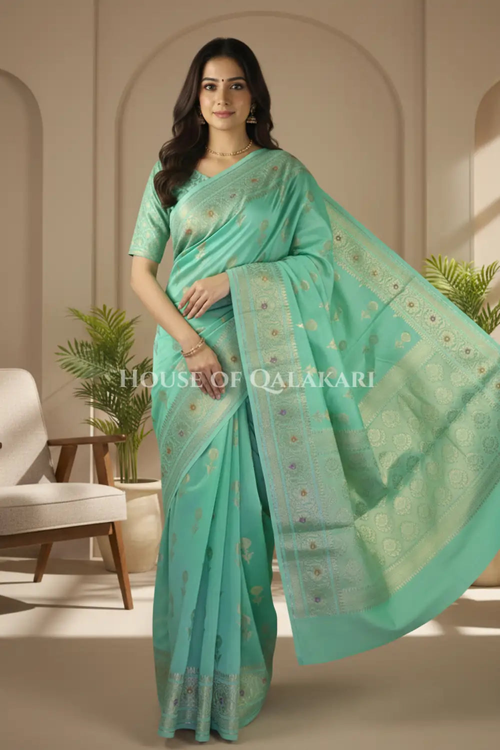 chiniya pure silk saree front pose
