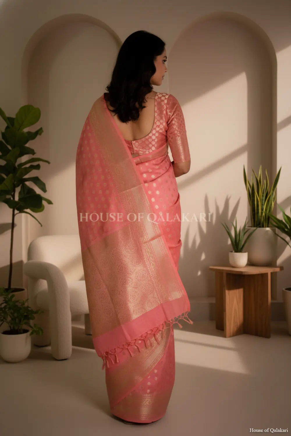 monga pure silk saree back pose