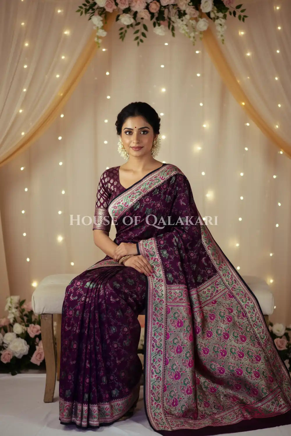 Satan Silk Saree sitting pose