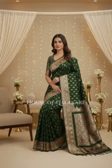 Double Katan Silk Saree sitting pose