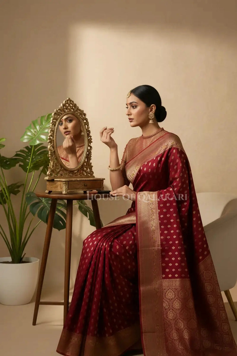 monga pure silk saree mirror pose