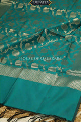 Banarasi silk Unstitched Dress Material in sky blue and blue contrast with Intricate Zari Buti – dupatta