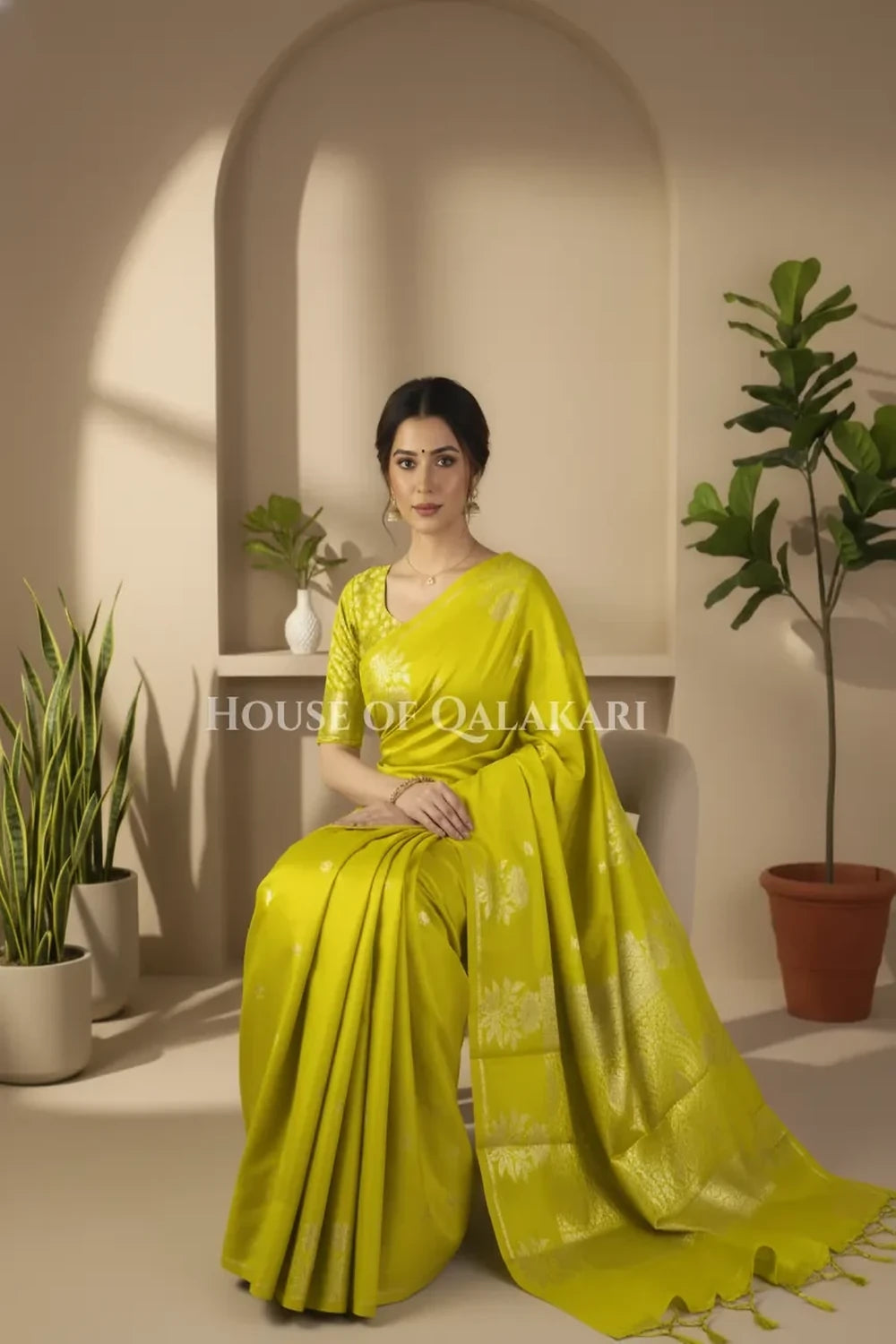 Mango Silk Saree sitting pose