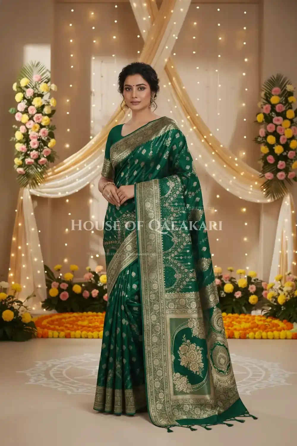 Double Katan Silk Saree front pose